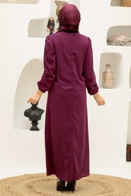 Plum Color Hijab Evening Dress 12951MU - Thumbnail
