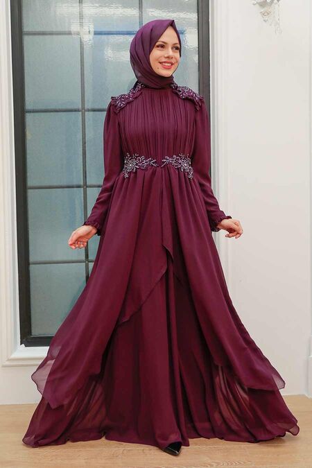 Neva Style - Stylish Plum Color Modest Prom Dress 25807MU
