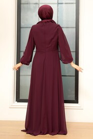 Plum Color Hijab Evening Dress 25819MU - Thumbnail