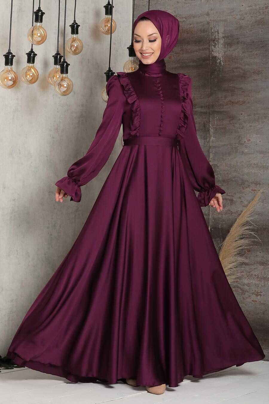 Plum Color Hijab Evening Dress 2752MU ...
