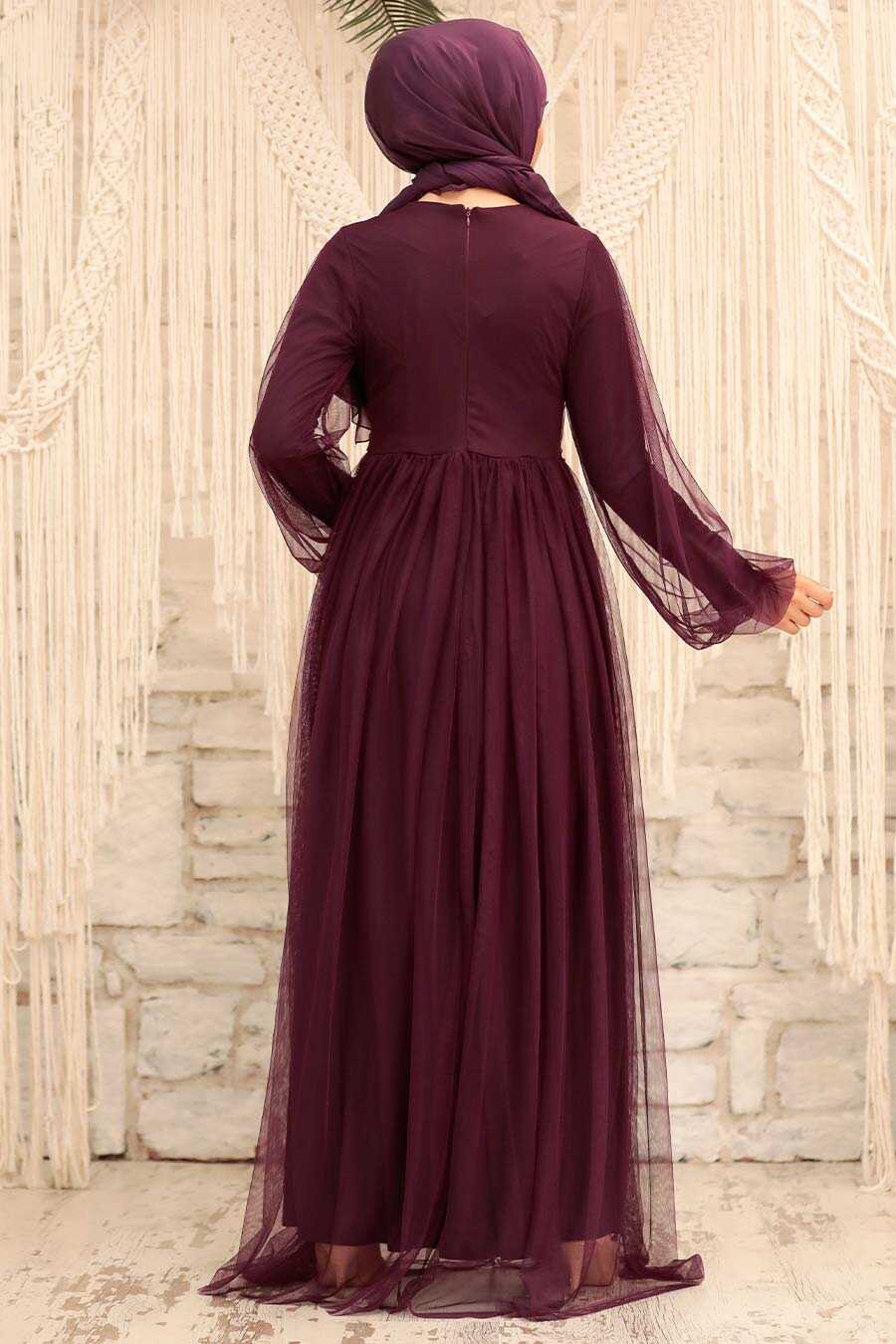 Plum Color Hijab Evening Dress 54230MU