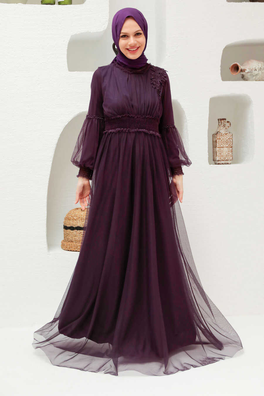 Plum Color Hijab Evening Dress 56520MU