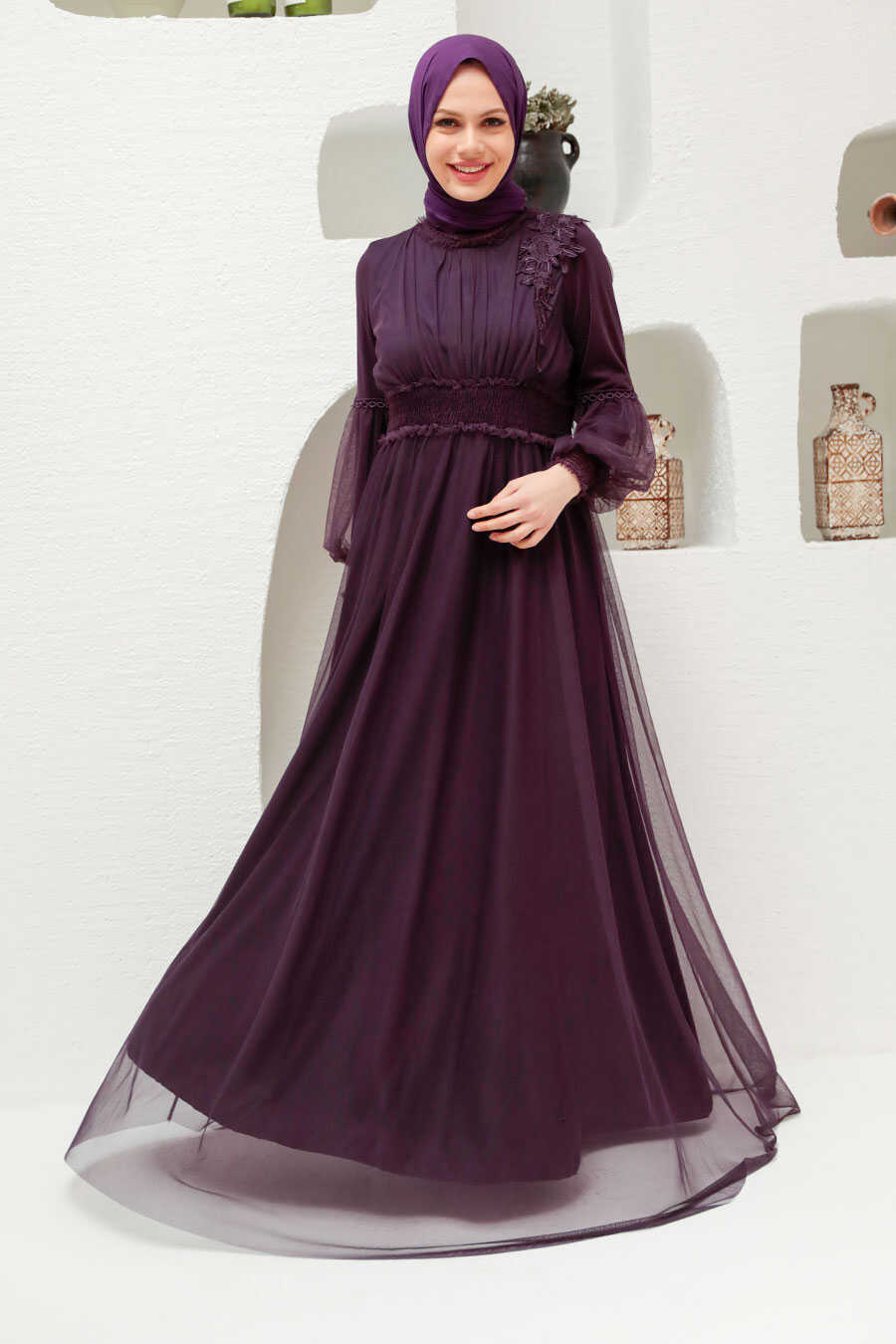 Plum Color Hijab Evening Dress 56520MU