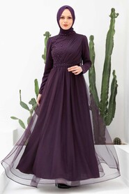 Neva Style - Plus Size Plum Color Muslim Dress 56641MU - Thumbnail