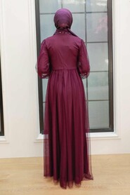 Plum Color Hijab Evening Dress 9170MU - Thumbnail