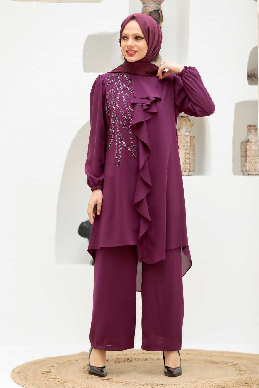 Plum Color Hijab Suit Dress 12510MU