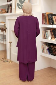 Plum Color Hijab Suit Dress 13101MU - Thumbnail
