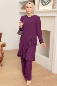 Plum Color Hijab Suit Dress 13101MU - Thumbnail