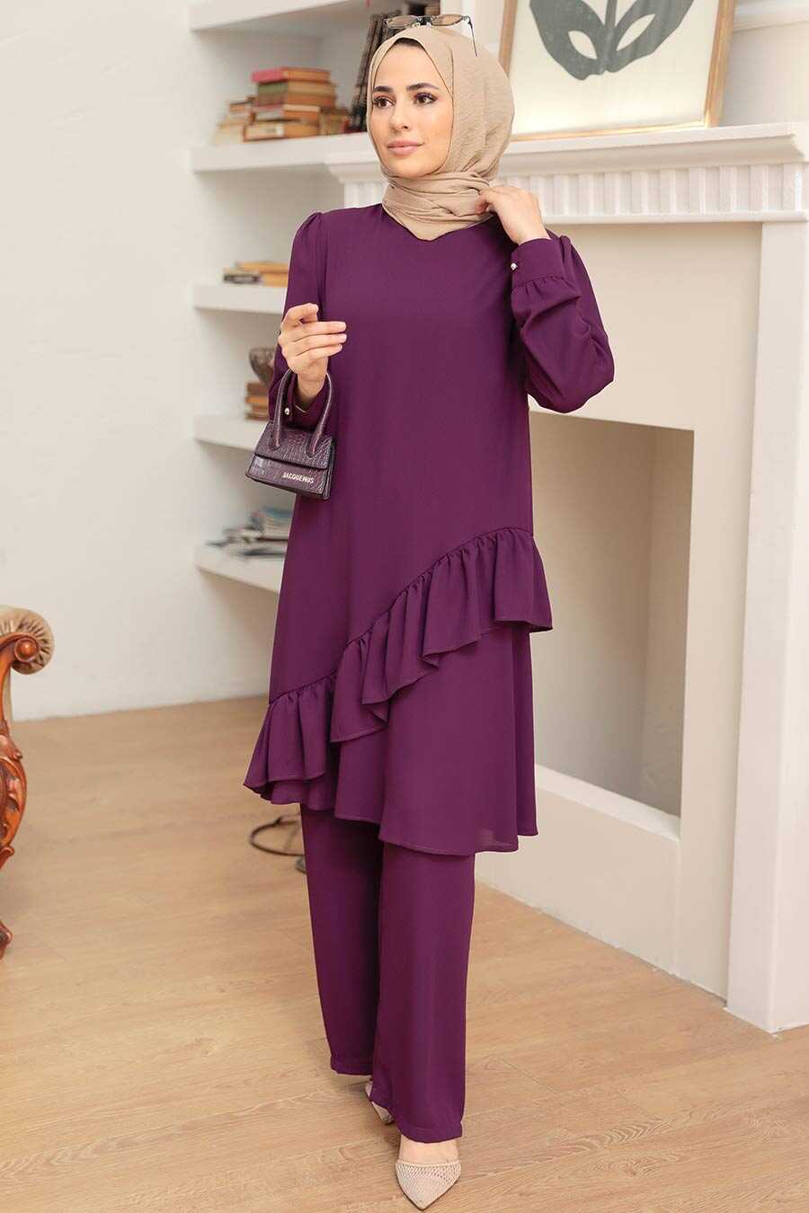 Plum Color Hijab Suit Dress 13101MU