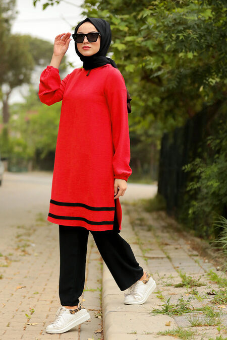 Pomegranate Flower Color Hijab Dual Suit Dress 10212NC - Neva-style.com