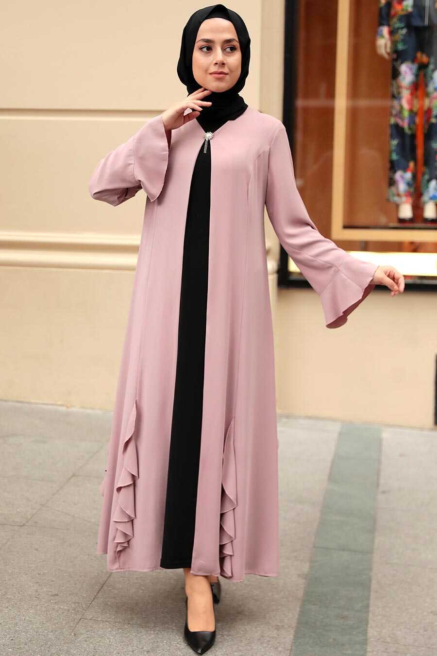 Powder Pink Hijab Abaya 1535PD