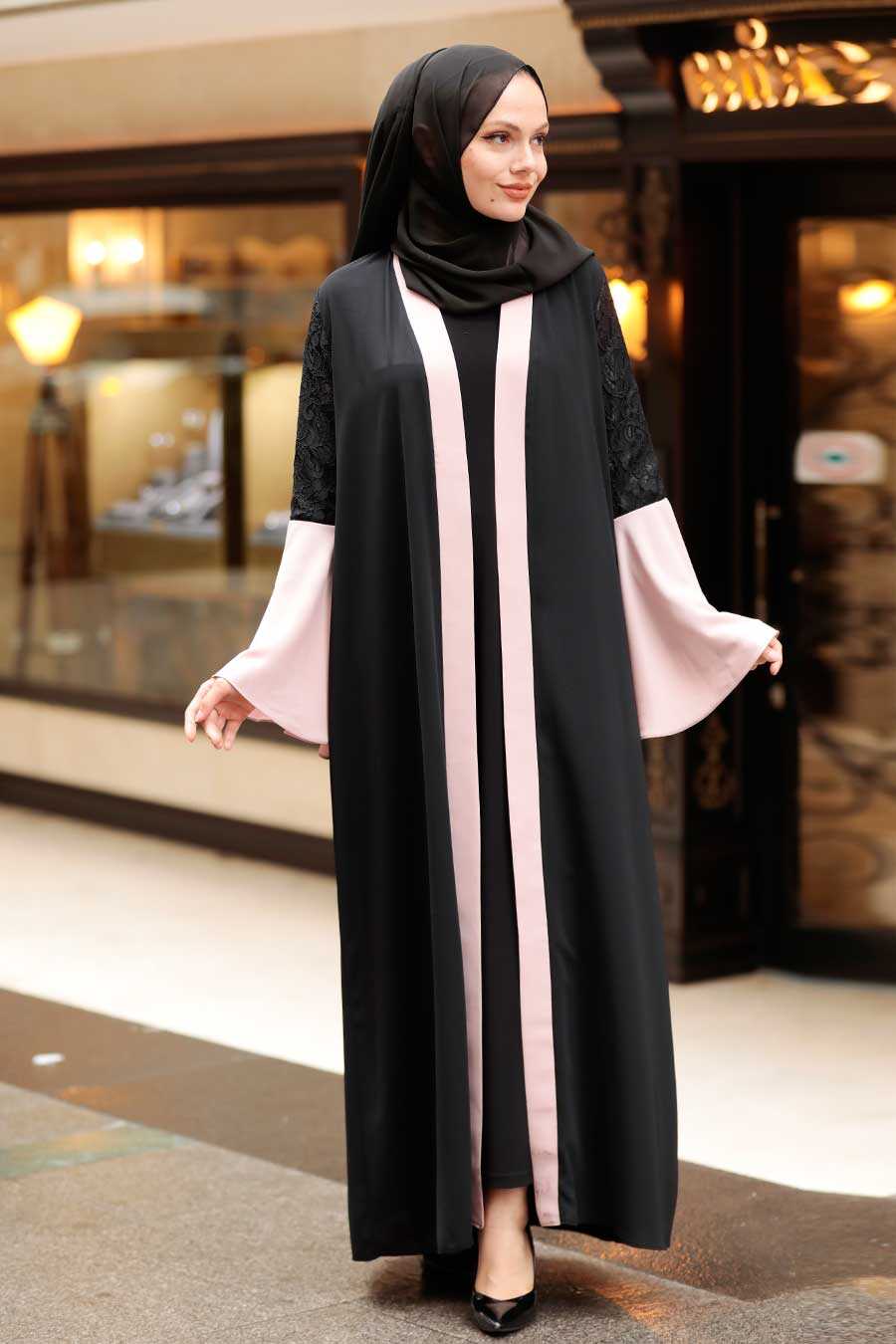 Powder Pink Hijab Abaya 55510PD