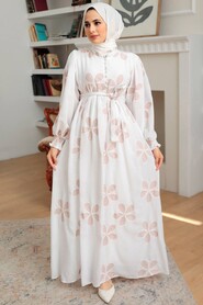 Powder Pink Hijab Dress 10377PD - Thumbnail