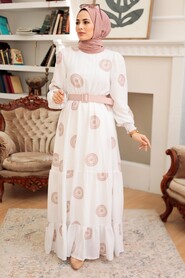 Powder Pink Hijab Dress 10384PD - Thumbnail
