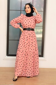 Powder Pink Hijab Dress 12250PD - Thumbnail