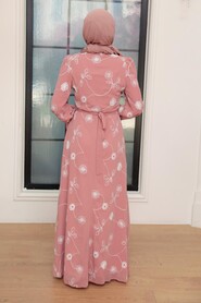 Powder Pink Hijab Dress 32944PD - Thumbnail