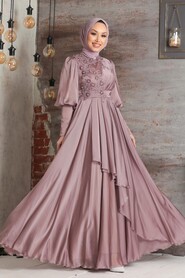 Powder Pink Hijab Evening Dress 21930PD - Thumbnail
