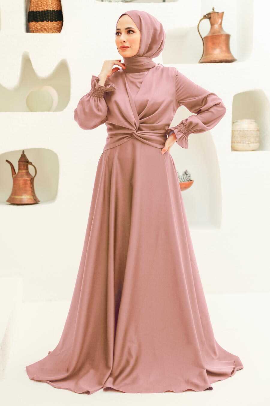 Powder Pink Hijab Evening Dress 3389PD