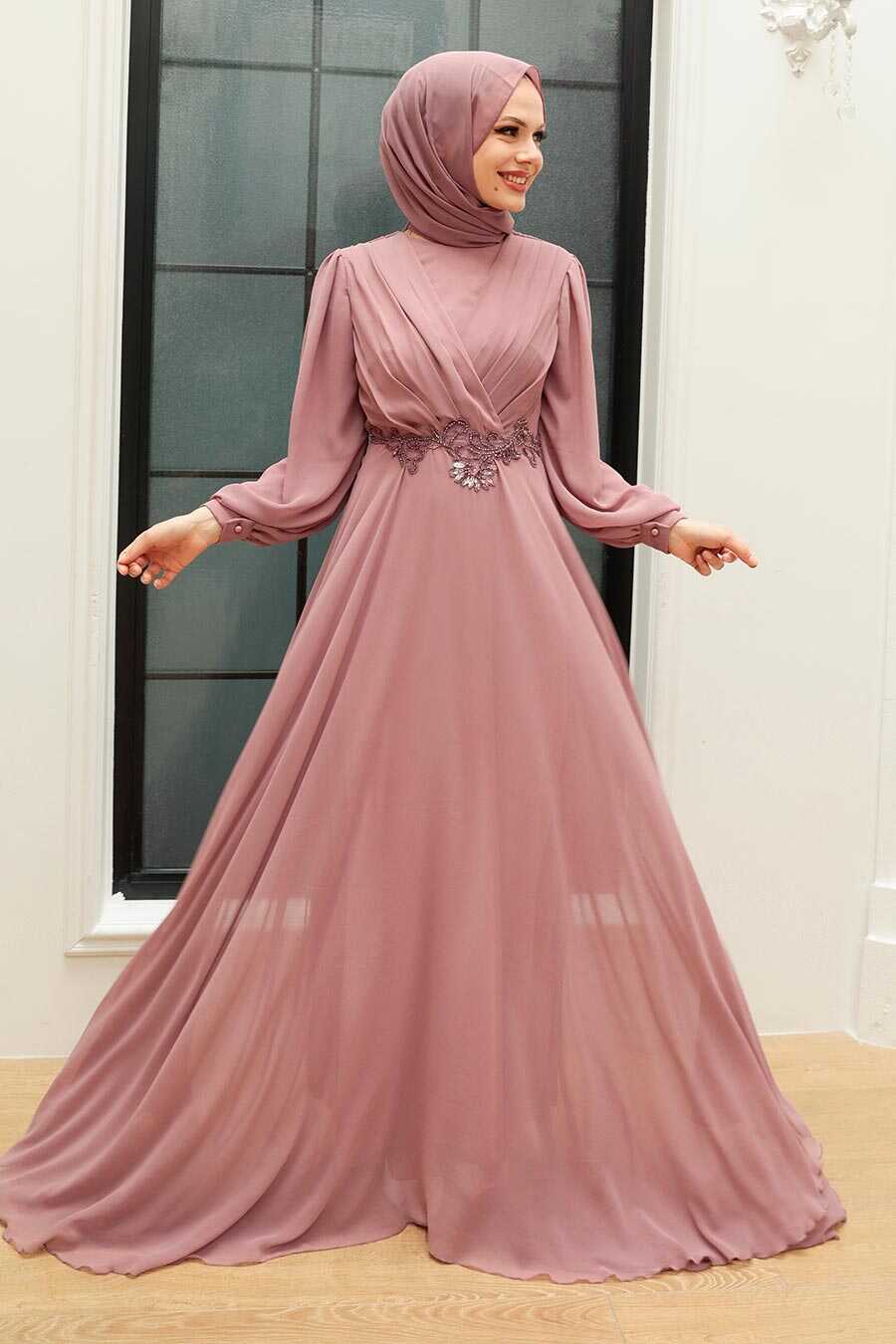 Powder Pink Hijab Evening Dress 3435PD
