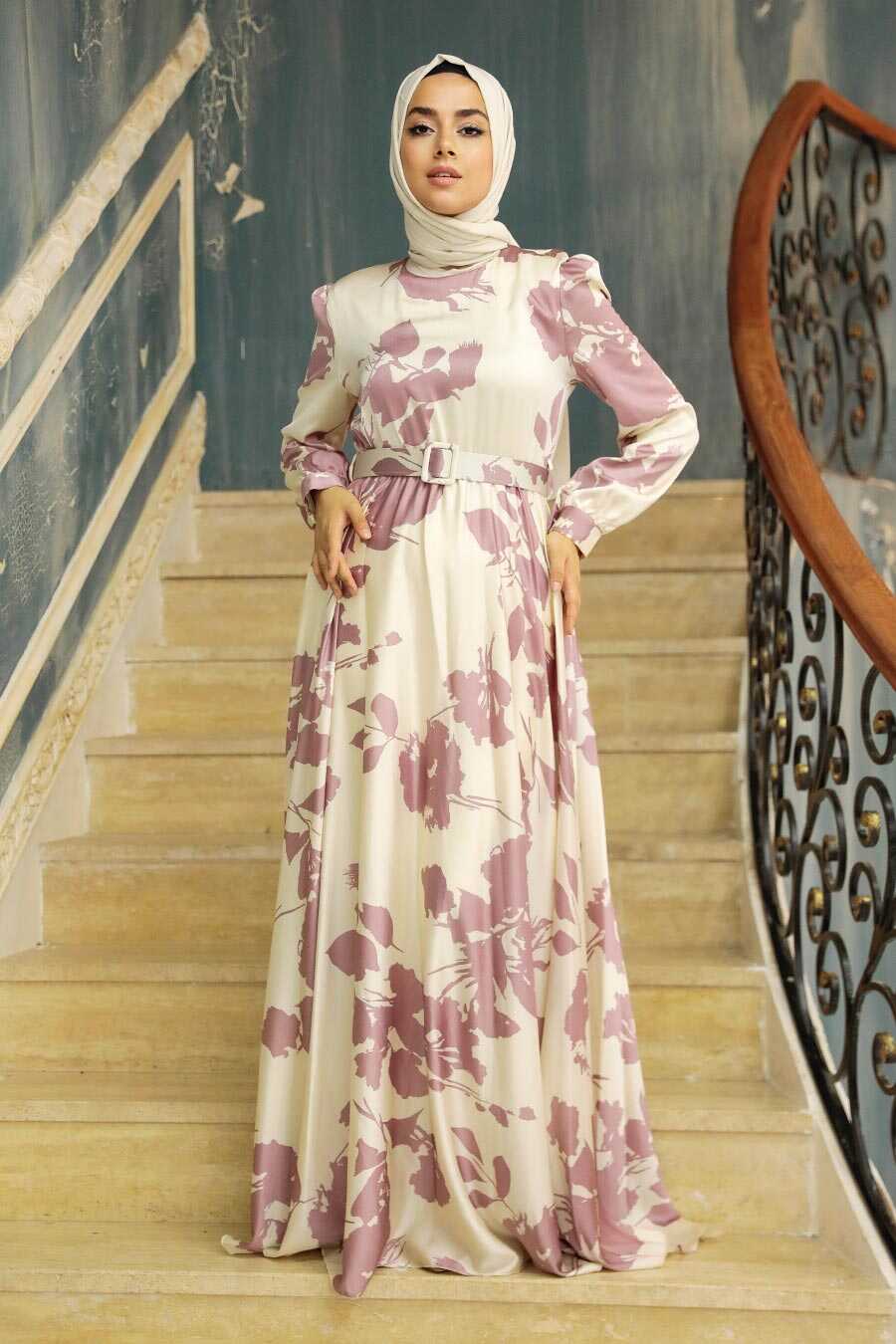 Powder Pink Hijab Evening Dress 35671PD