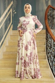 Powder Pink Hijab Evening Dress 35671PD - Thumbnail
