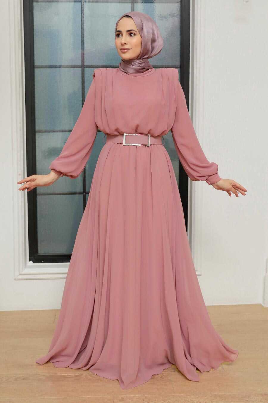 Powder Pink Hijab Evening Dress 36050PD
