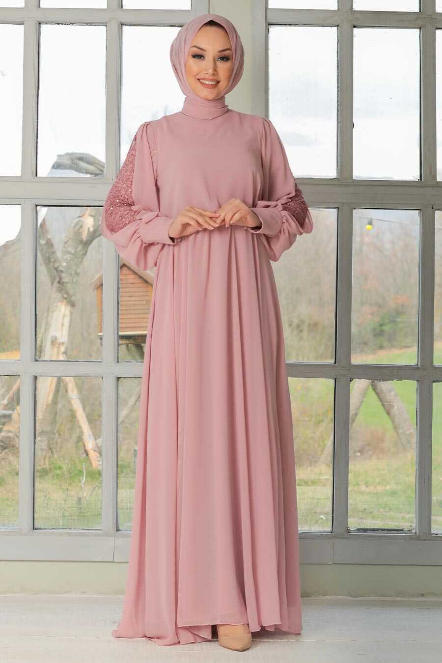 Powder Pink Hijab Evening Dress 54030pd Neva