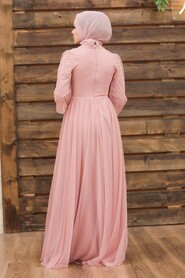 Neva Style - Plus Size Powder Pink Islamic Wedding Gown 5478PD - Thumbnail
