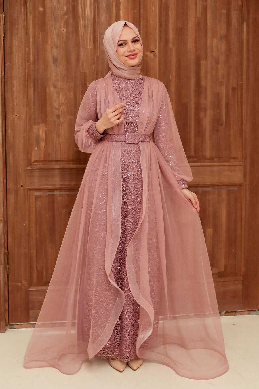 Powder Pink Hijab Evening Dress 56291PD