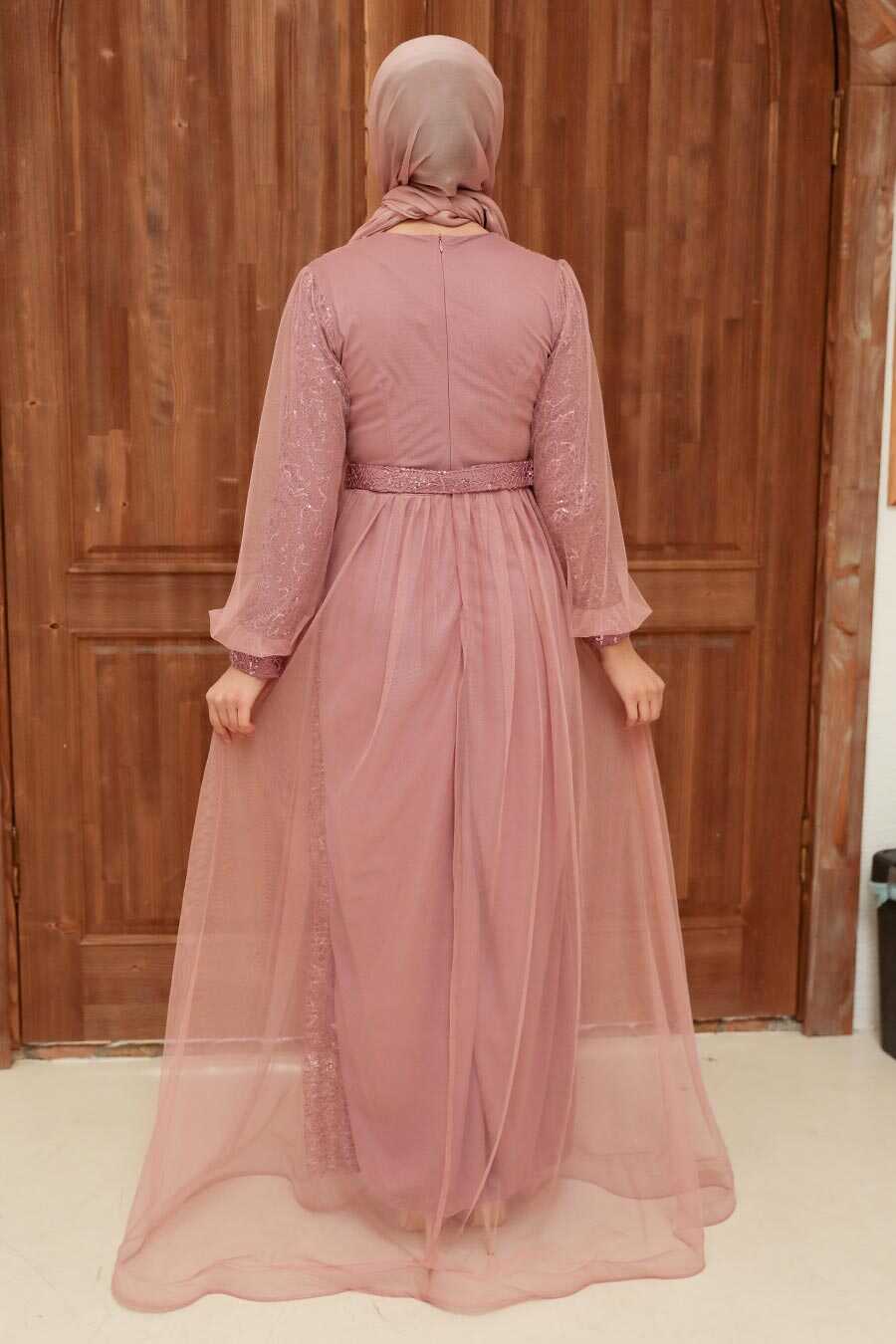Powder Pink Hijab Evening Dress 56291PD