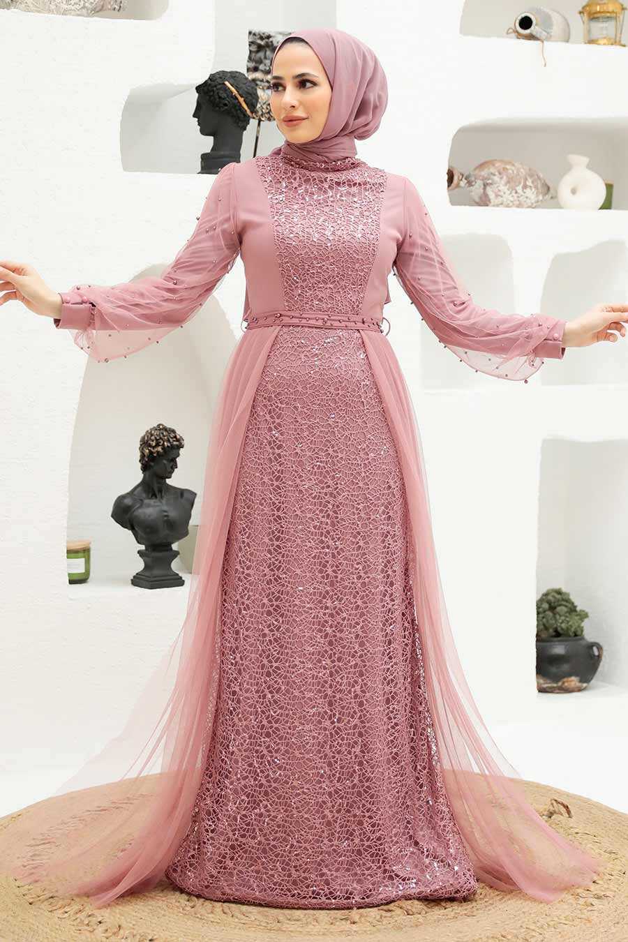 Powder Pink Hijab Evening Dress 5632PD