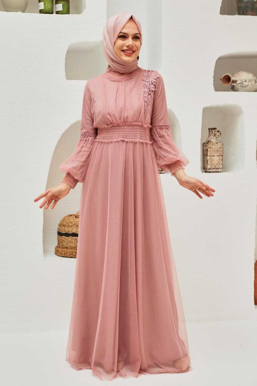 Powder Pink Hijab Evening Dress 56520PD