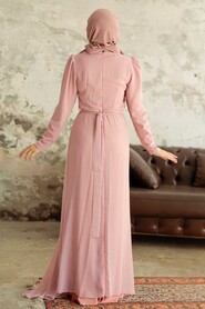 Powder Pink Hijab Evening Dress 5736PD - Thumbnail