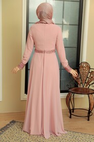 Powder Pink Hijab Evening Dress 5793PD - Thumbnail