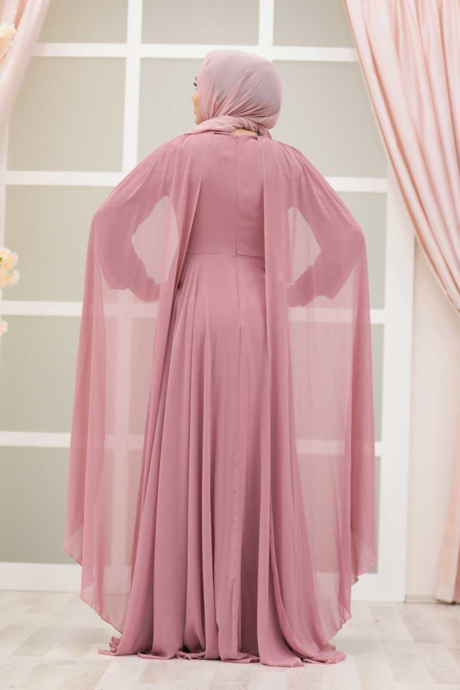 Powder Pink Hijab Evening Dress 9130PD