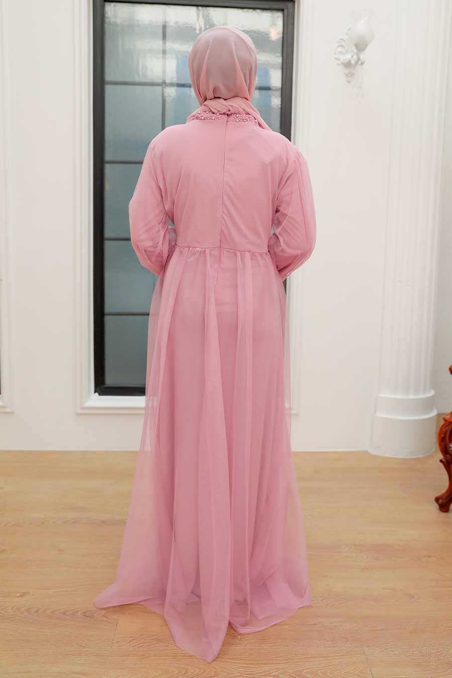 Powder Pink Hijab Evening Dress 9170PD