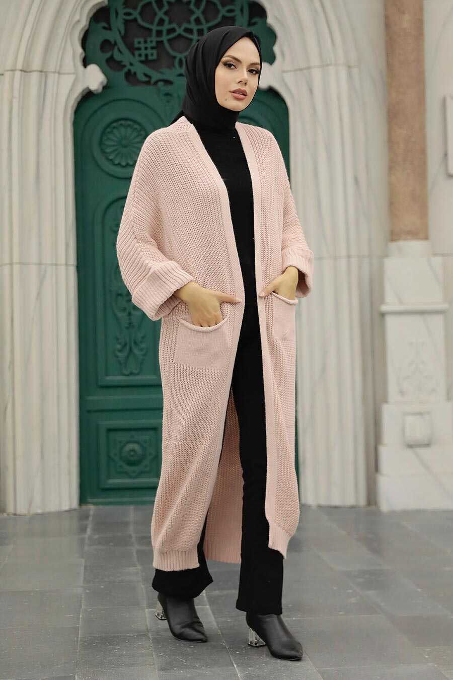 Powder Pink Hijab Knitwear Cardigan 4182PD