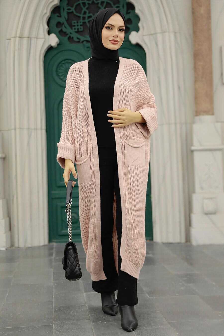 Powder Pink Hijab Knitwear Cardigan 4182PD