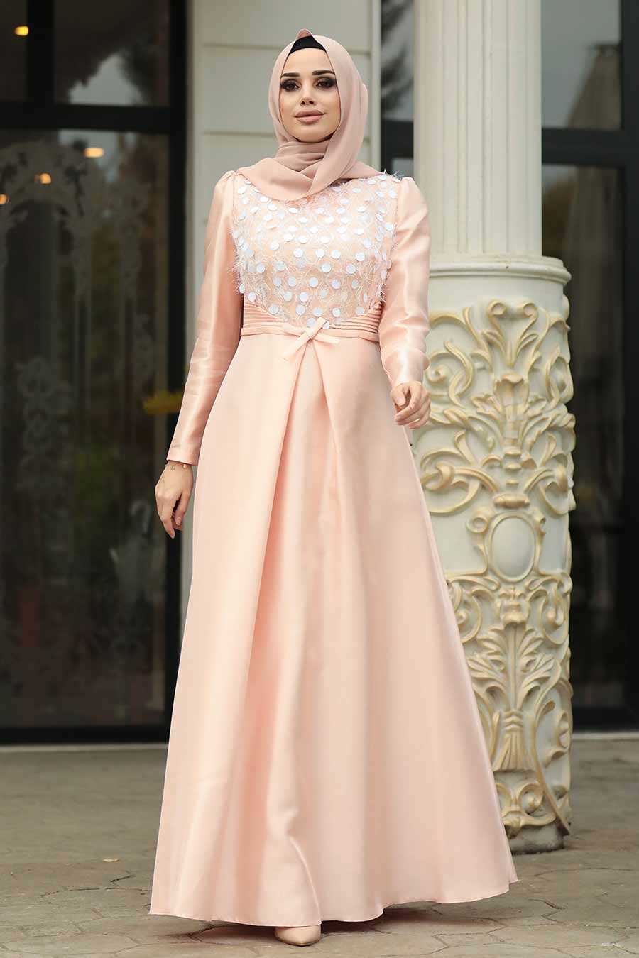 Powder Pink Hijab Evening Dress 3755PD