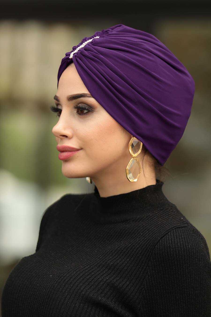 Purple Hijab Cap Shawl 7526MOR - Neva 