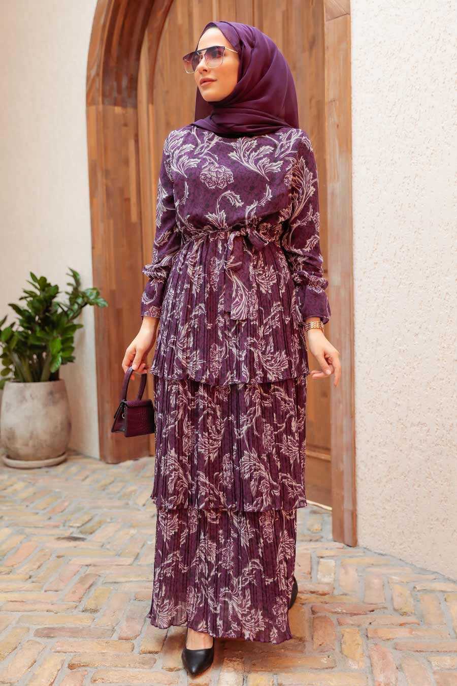 Purple Hijab Dress 3359MOR - Neva-style.com