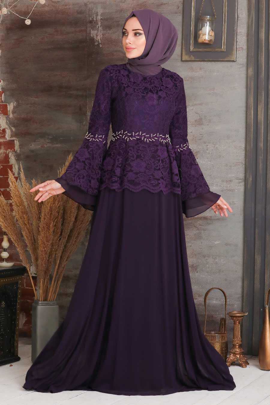 Purple Hijab Evening Dress 20671MOR