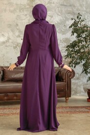 Purple Hijab Evening Dress 25765MOR - Thumbnail