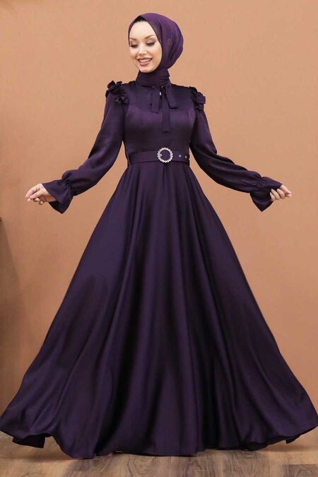 Purple Hijab Evening Dress 27240MOR - Neva-style.com
