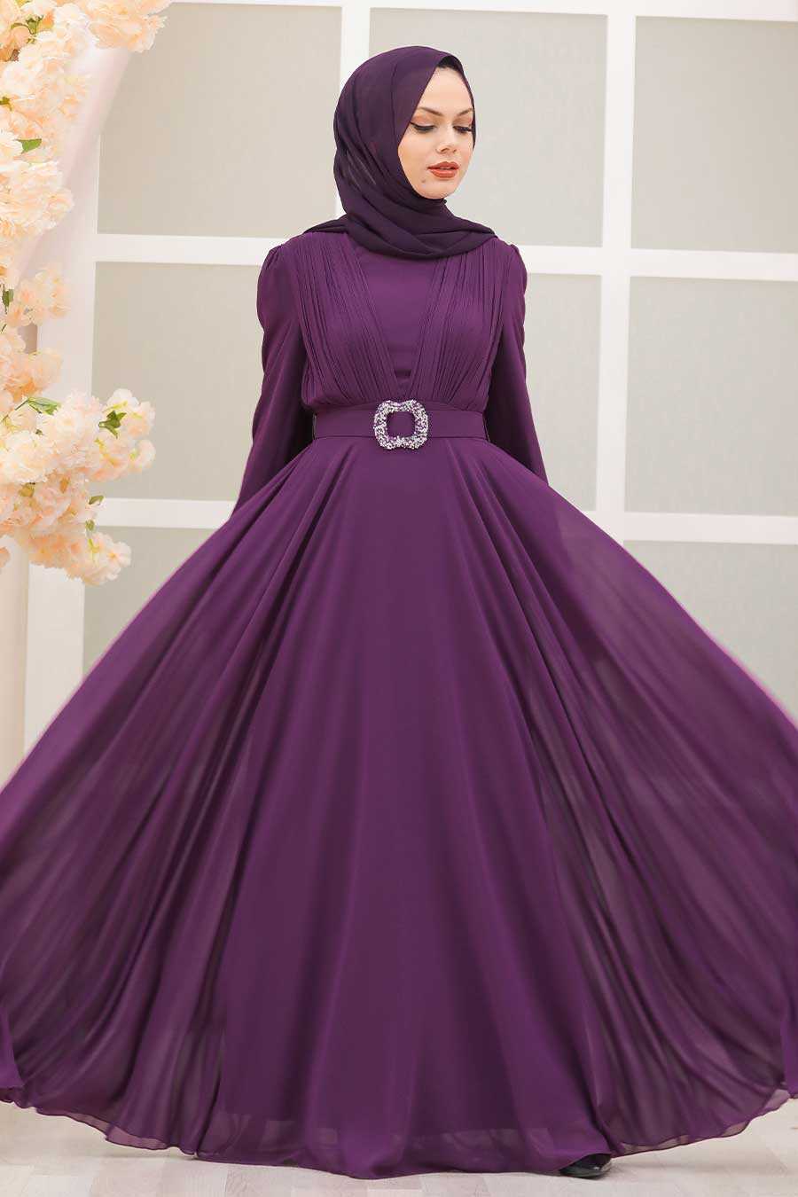 Purple Hijab Evening Dress 27690MOR - Neva-style.com