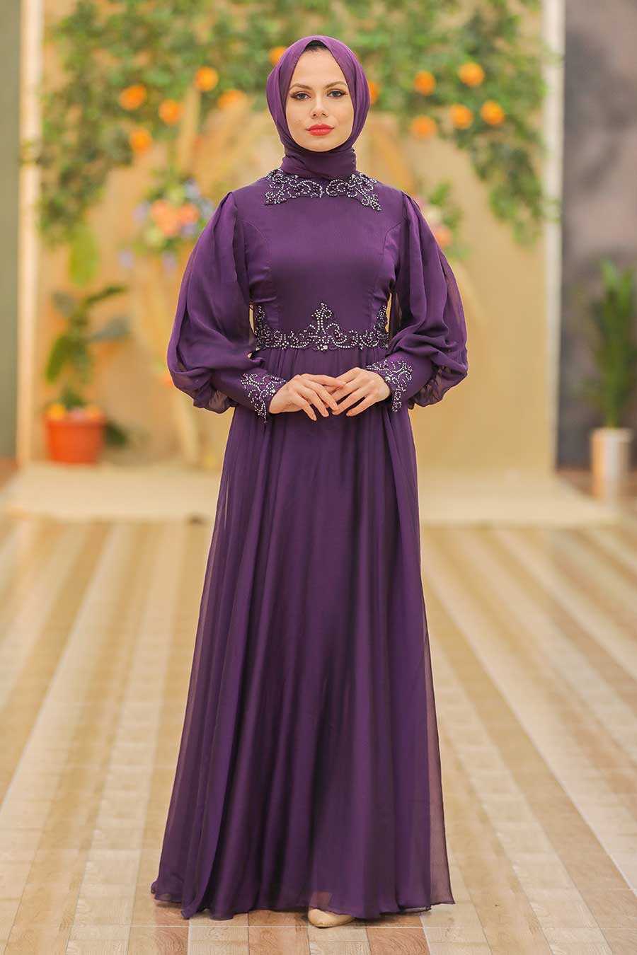 Purple Hijab Evening Dress 52779MOR