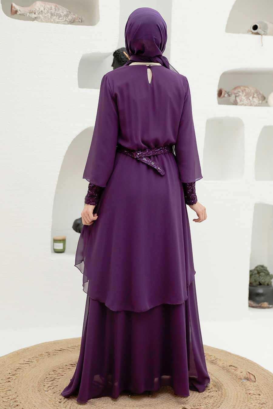 Purple Hijab Evening Dress 5489MOR