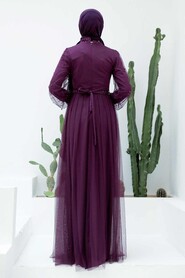 Purple Hijab Evening Dress 5632MOR - Thumbnail
