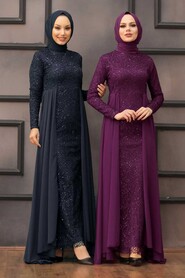 Purple Hijab Evening Dress 90000MOR - Thumbnail