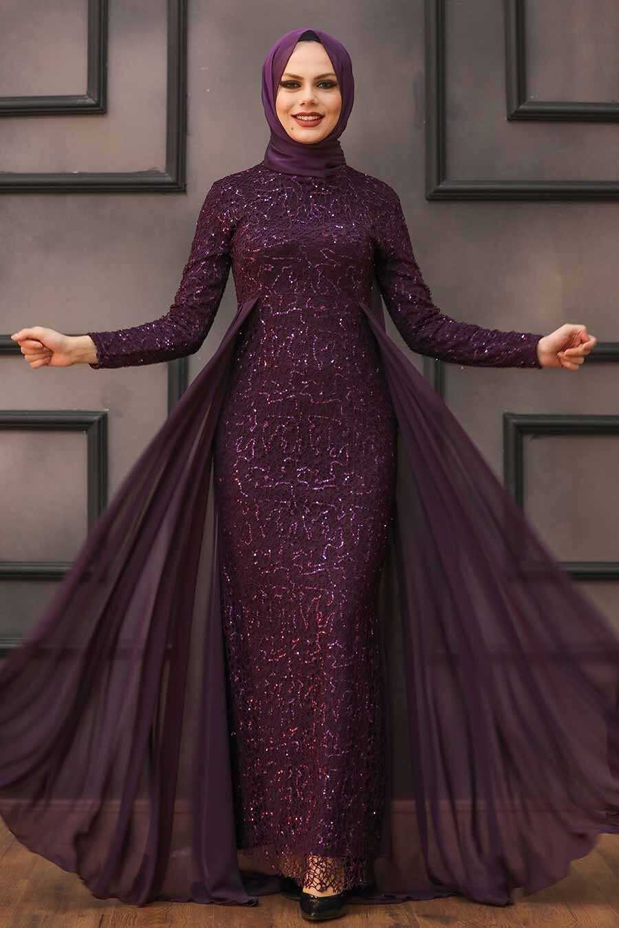 Purple Hijab Evening Dress 90000MOR